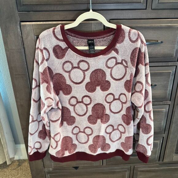 Disney Mickey Mouse Maroon & Cream Fleece Sweatshirt Women's Pullover XL - Picture 3 of 8